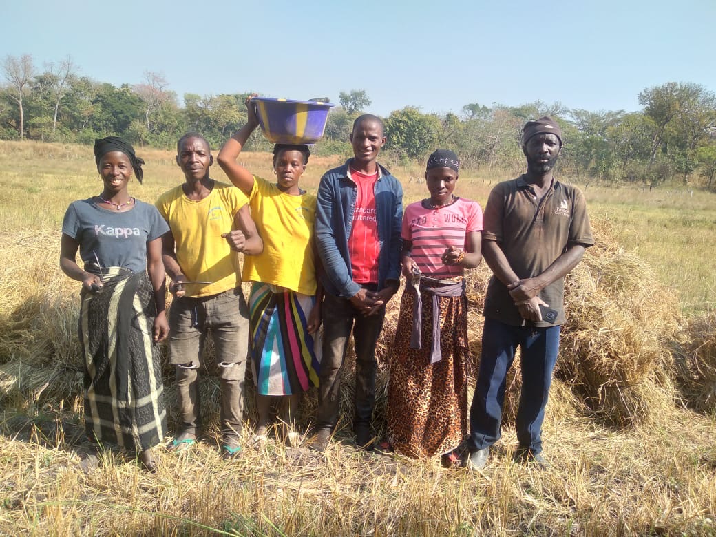 Community members participating in field work.